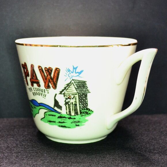 Vintage Ceramic Coffee Mug Cabin Scene Paw Yer Coffee’s Ready - Picture 2 of 6